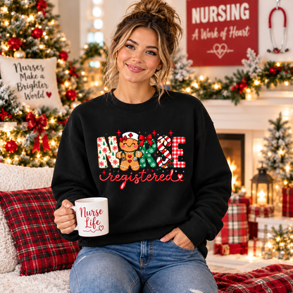 Personalized Christmas Nurse Sweatshirt Gingerbread Registered Nurse Gift
