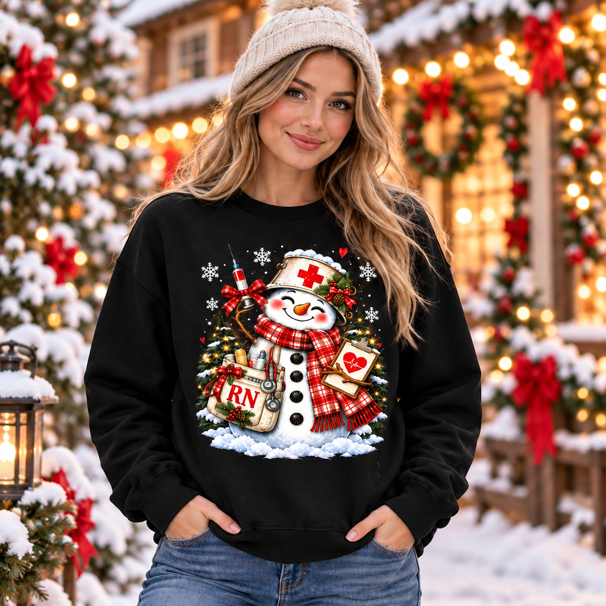 Personalized Christmas Nurse Sweatshirt with Snowman and Custom Name