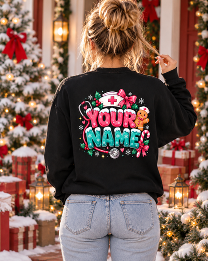 Christmas Nurse Sweatshirt Personalized Name Gingerbread Santa Holiday Gift