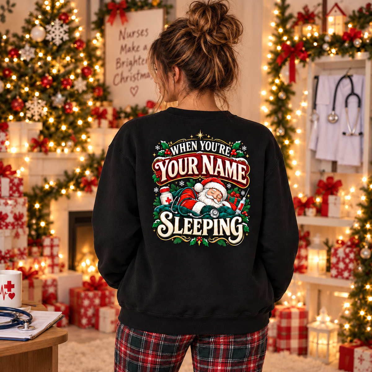 Personalized Christmas Nurse Sweatshirt Sleeping Santa Holiday Nursing Gift