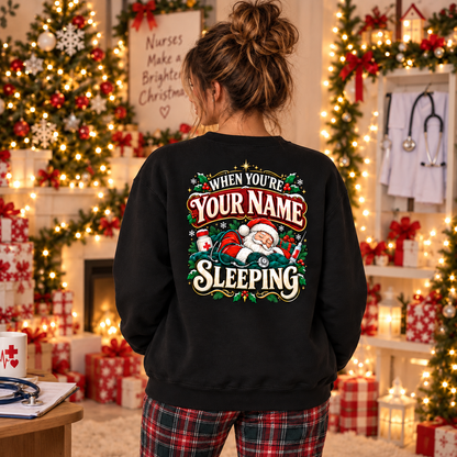 Personalized Christmas Nurse Sweatshirt Sleeping Santa Holiday Nursing Gift