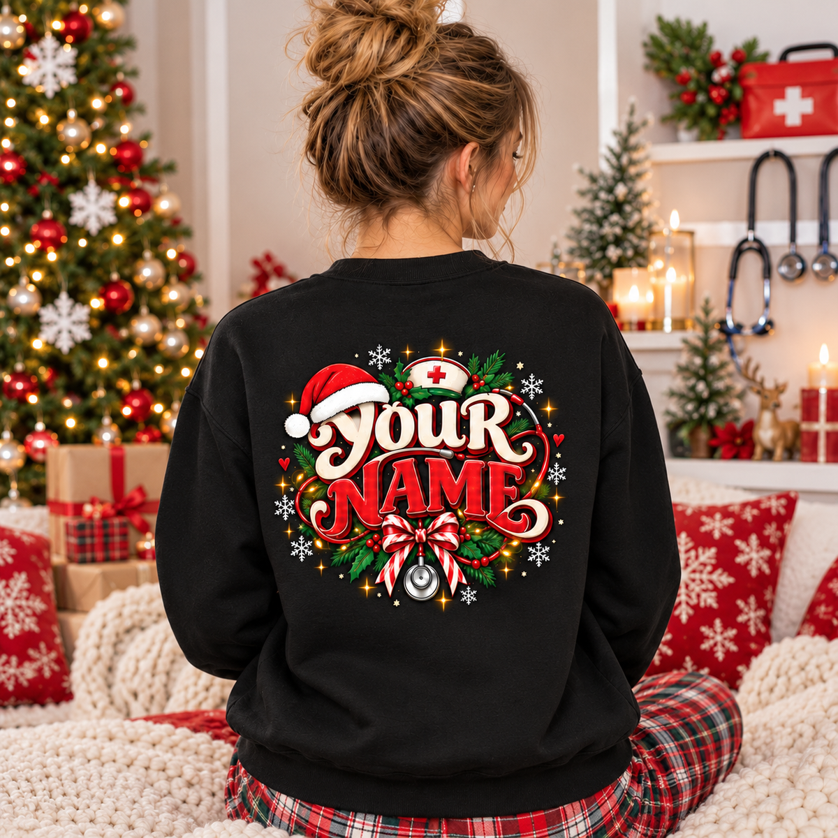 Nurse Christmas Sweatshirt Silent Night Medical Humor Personalized Name