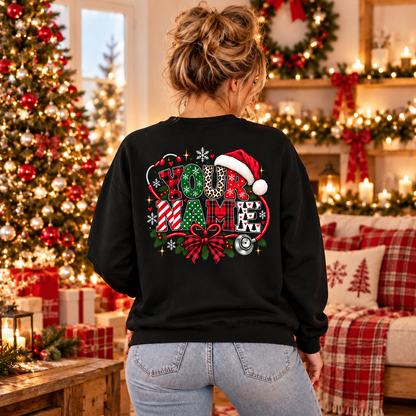 Personalized Christmas Nurse Sweatshirt with Custom Name Stethoscope Design