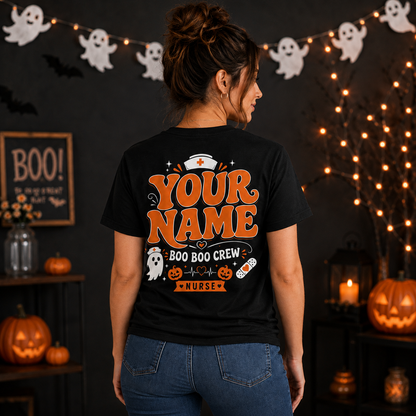 Custom Name Boo Boo Crew Ghost Nurse Shirt Halloween Spooky Medical Apparel