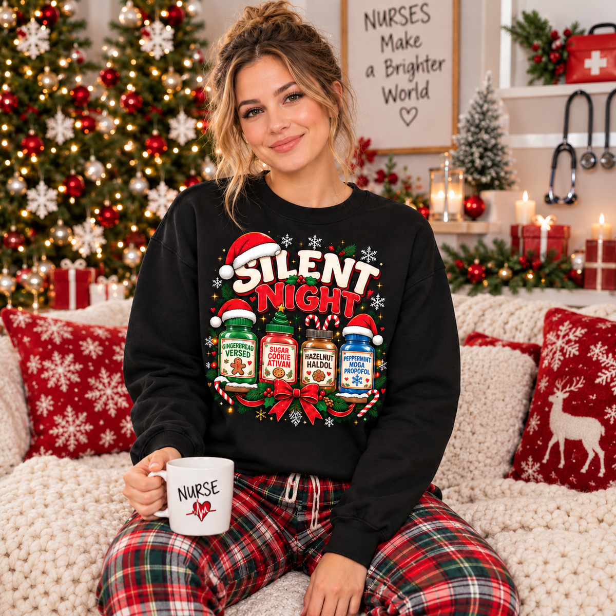 Nurse Christmas Sweatshirt Silent Night Medical Humor Personalized Name