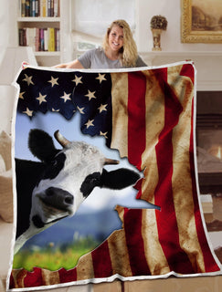 Dairy Cattle Blanket USA Flag Tear Blanket Throws - Soft Lightweight Blanket Suitable For All Season