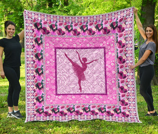 Ballet Dance Flower Pink Quilt Full Print Soft Material Multiple Size - Best Gift For Ballet Dancer