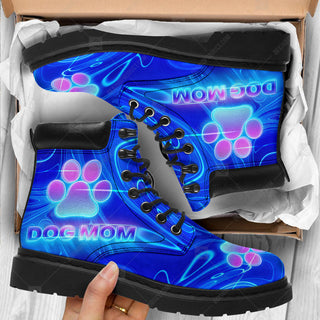 Dog Mom Blue Light All Season Boots All Over Print Vegan Leather Boots Combat Boots For Men And Women