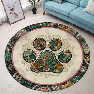 Dog Paw Vintage Mandala Multi Colors Round Rug Circular Mat Full Print Rugs Anti-Slip Floor Mat Home Decor