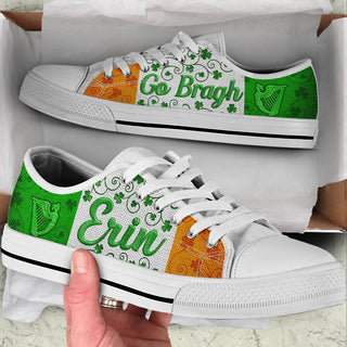 White Go Bragh Erin Converse Sneakers Low Top Shoes Holiday St. Patrick's Day Irish Shoes CVSH1066