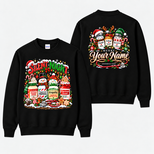 Silent Night Anesthesia Christmas Sweatshirt with Snowman and Custom Name