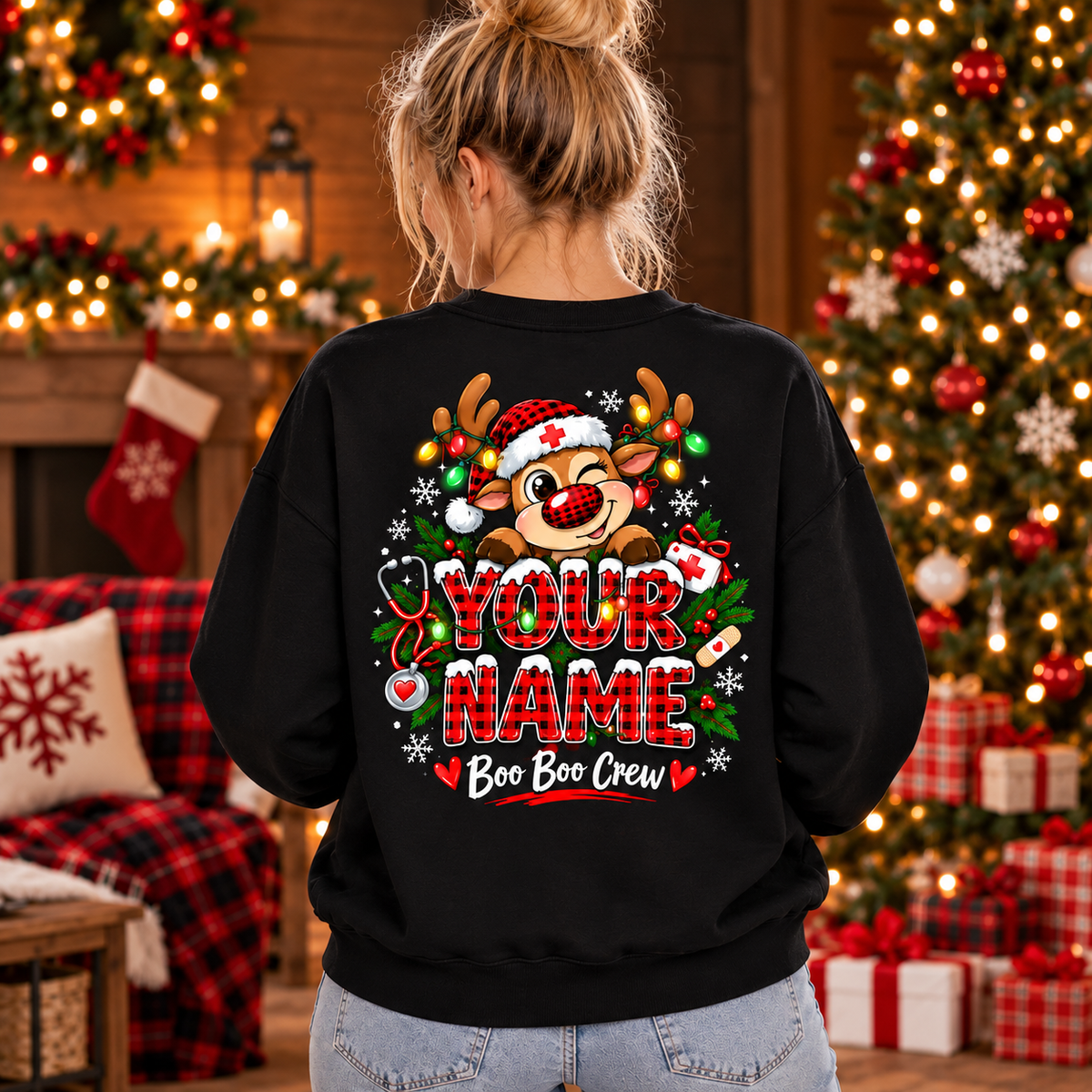 Nurse Christmas Sweatshirt Boo Boo Crew Reindeer Personalized Gift