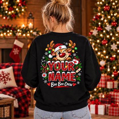 Nurse Christmas Sweatshirt Boo Boo Crew Reindeer Personalized Gift