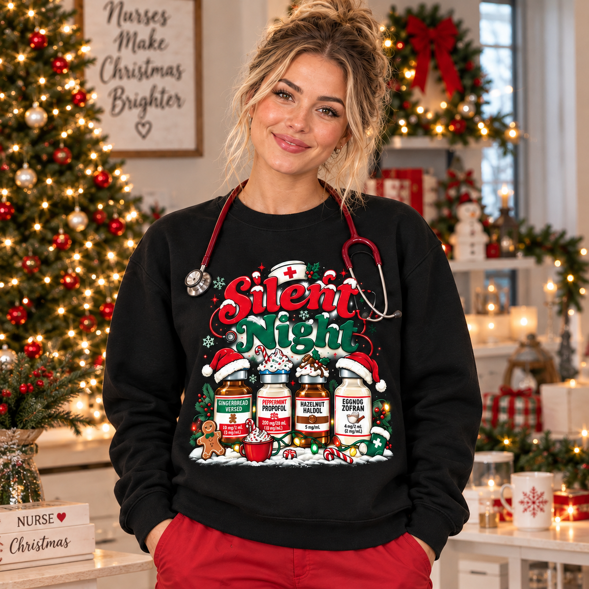 Personalized Christmas Nurse Sweatshirt Silent Night Custom Name Xmas Gift