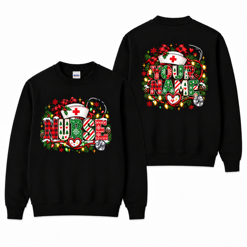 Personalized Christmas Nurse Sweatshirt Custom Name Holiday Gift for Nurses
