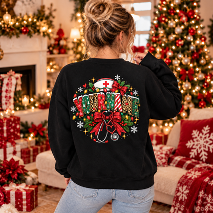 Personalized Christmas Nurse Sweatshirt with Cute Ghost and Custom Name