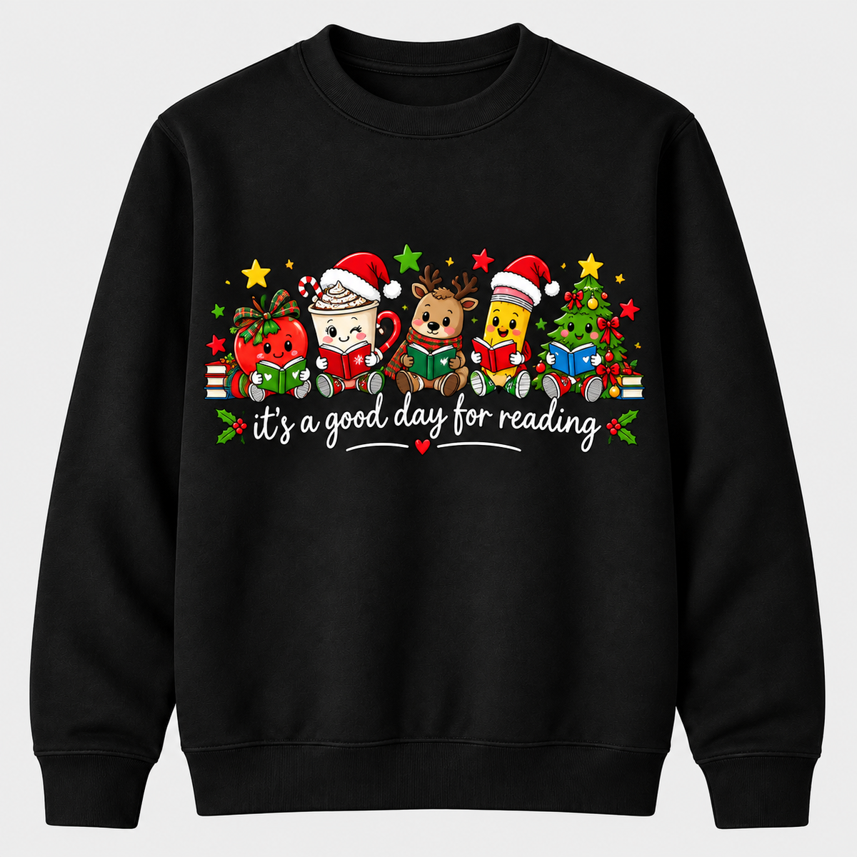 Personalized Custom It's a Good Day for Reading Cute Christmas Teacher Sweatshirt
