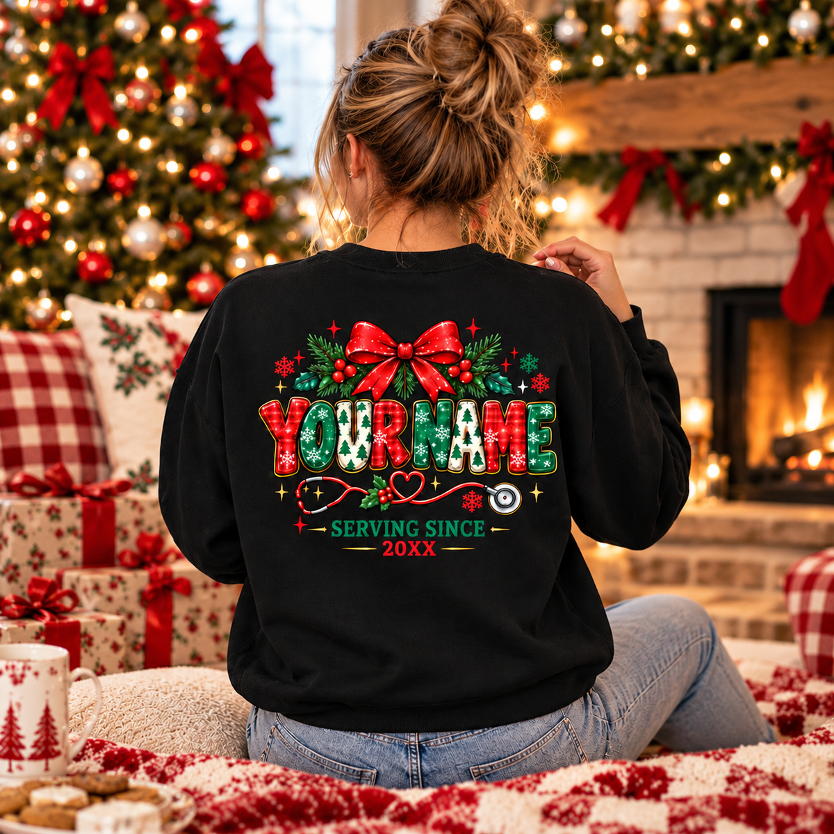 Personalized Christmas Nurse Sweatshirt Custom Name Holiday Nursing Gift