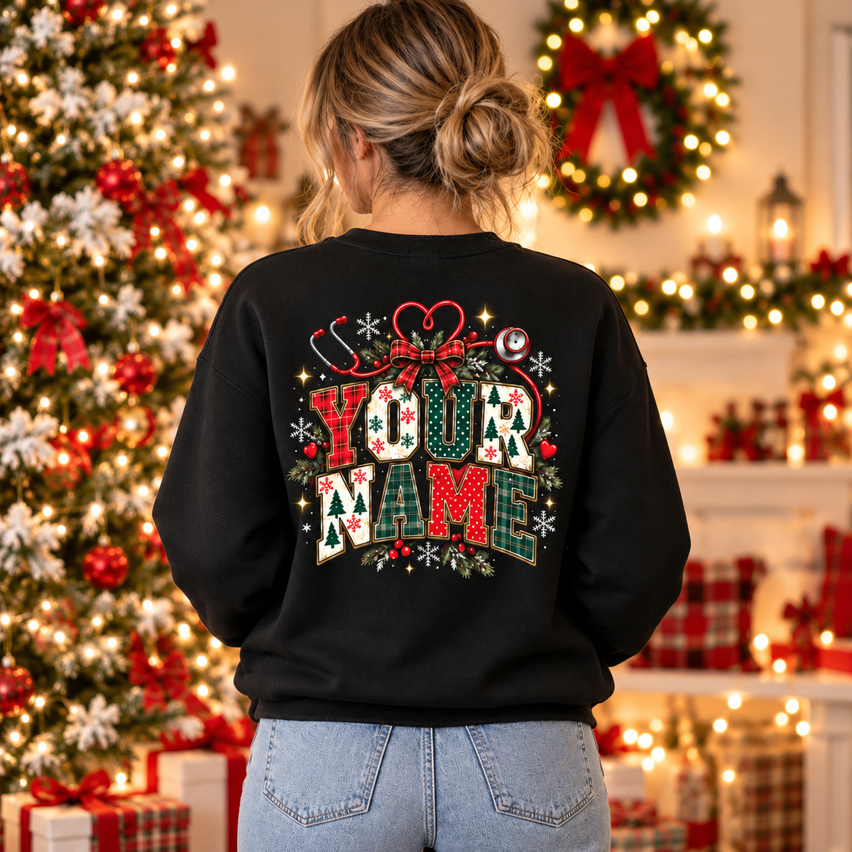 Personalized Christmas Nurse Sweatshirt Custom Name Holiday Healthcare Gift