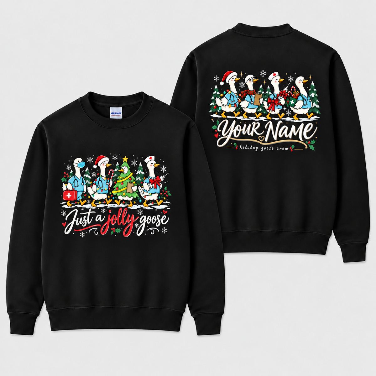Personalized Christmas Nurse Sweatshirt Just a Jolly Goose Festive Crewneck