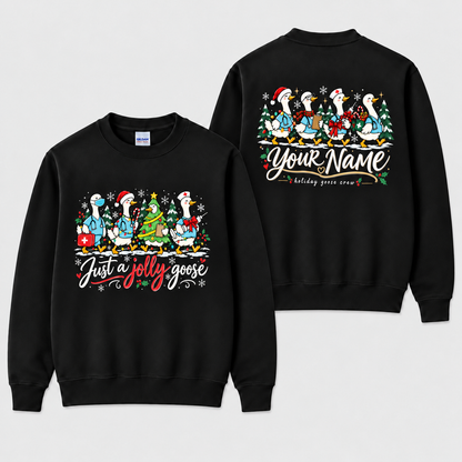 Personalized Christmas Nurse Sweatshirt Just a Jolly Goose Festive Crewneck
