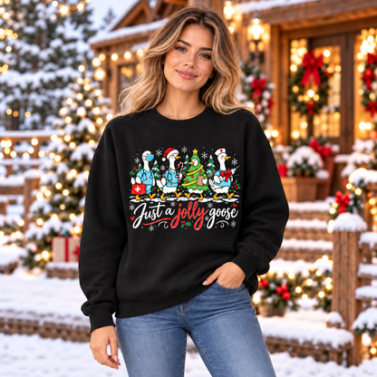 Personalized Christmas Nurse Sweatshirt Just a Jolly Goose Festive Crewneck