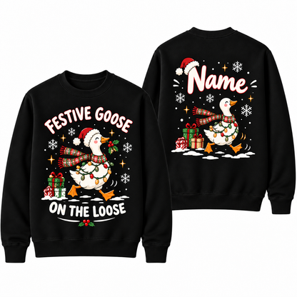 Personalized Custom Festive Goose On The Loose Cute Teacher Christmas Sweatshirt