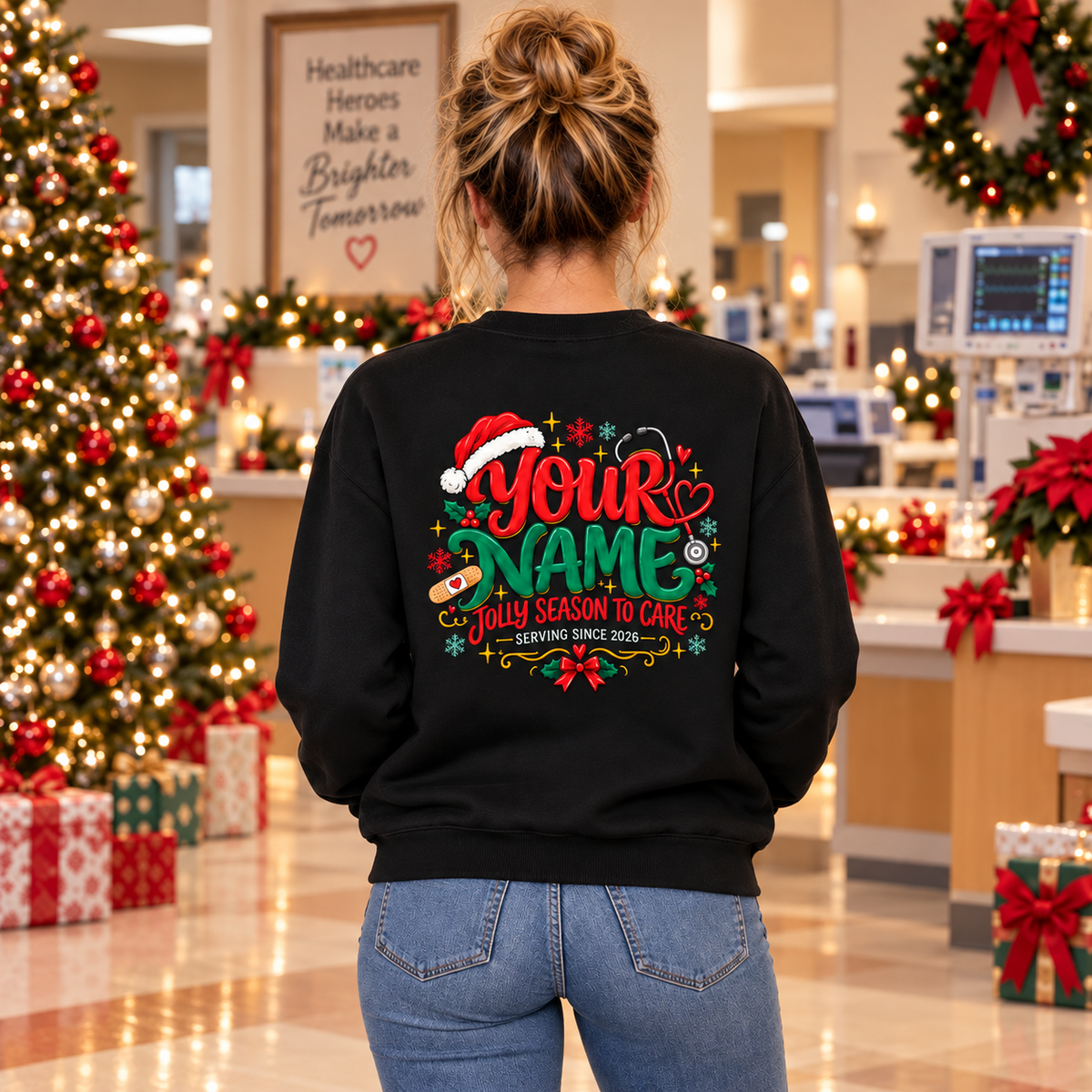 Personalized Christmas Nurse Sweatshirt Jolly Season to Care Custom RN Gift