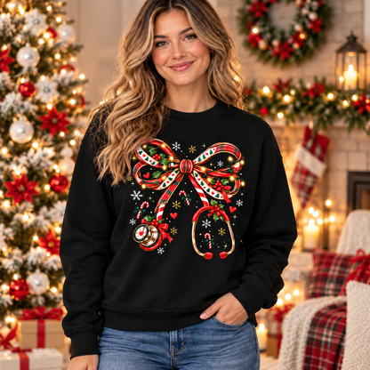 Personalized Christmas Nurse Sweatshirt Festive Bow Stethoscope Custom Name