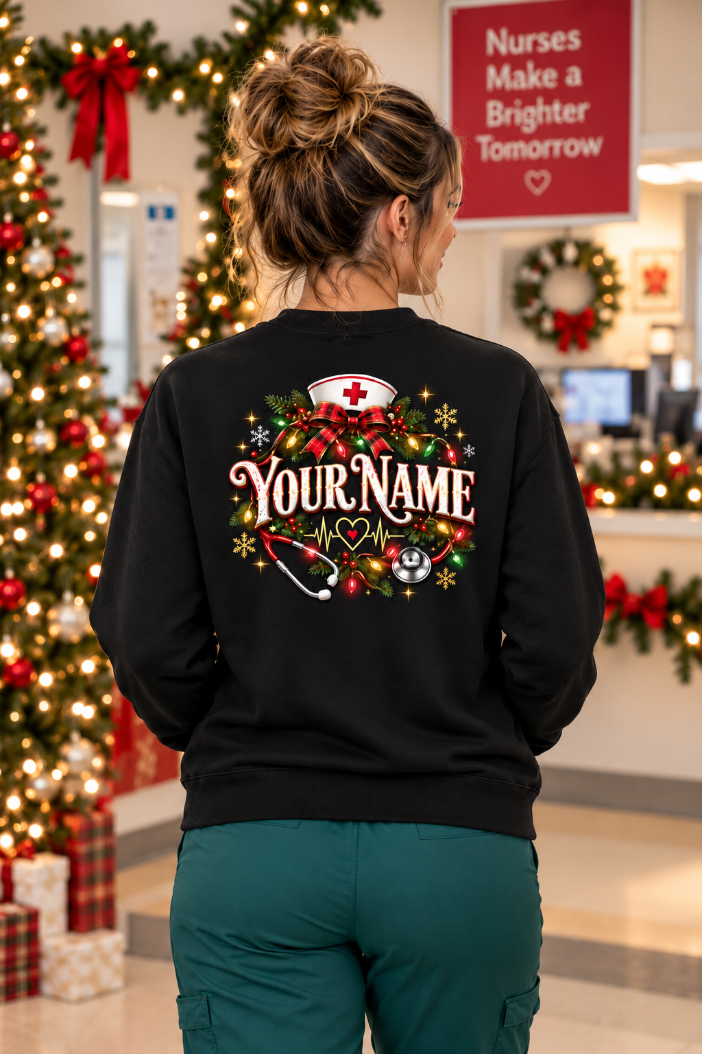 Personalized Christmas Nurse Sweatshirt Shine Bright Like a Call Light Gift