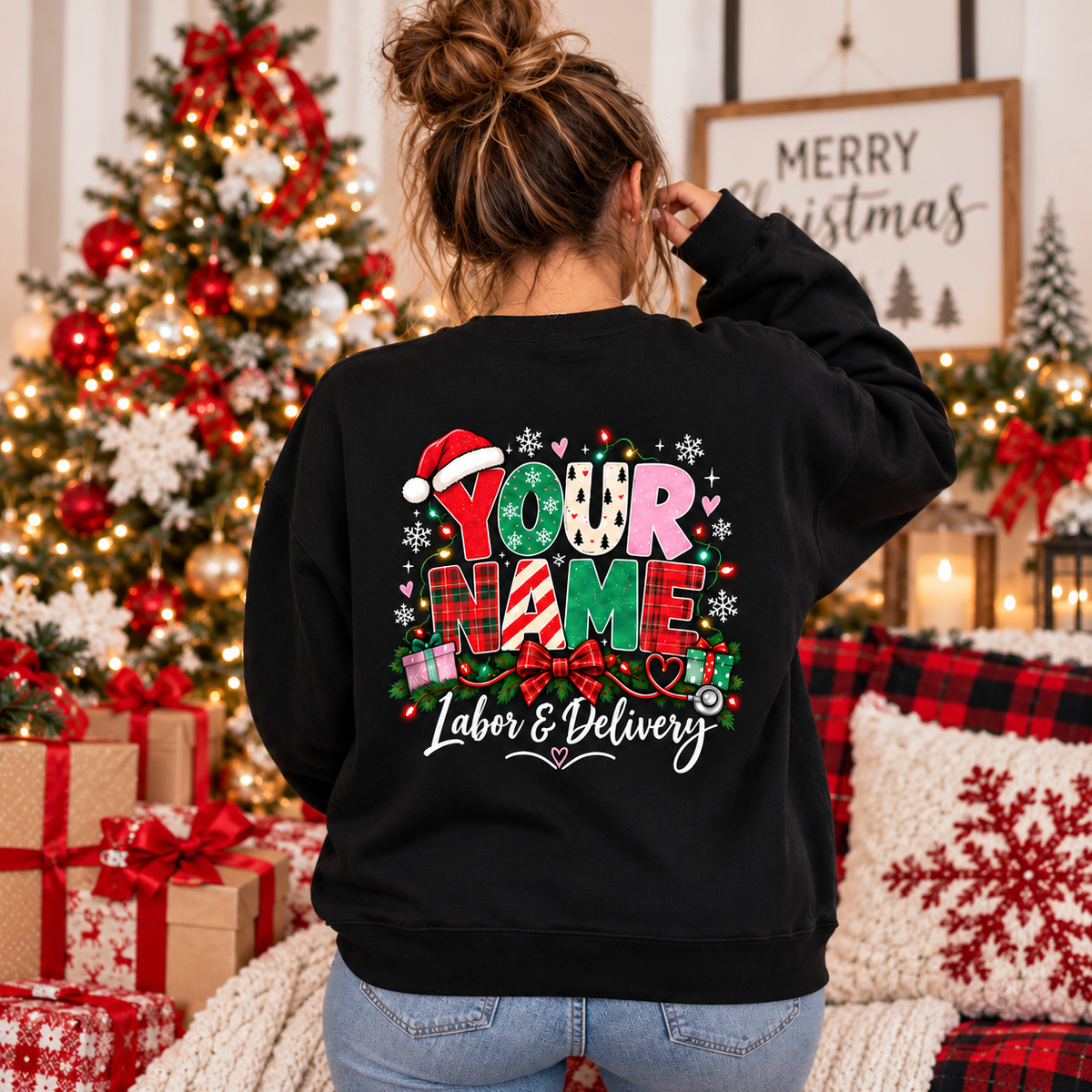 Labor and Delivery Christmas Nurse Sweatshirt Delivering Presents Gift Idea