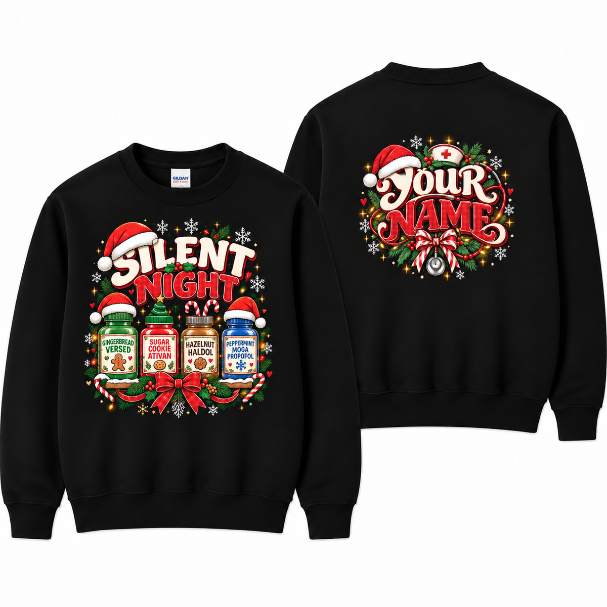 Nurse Christmas Sweatshirt Silent Night Medical Humor Personalized Name