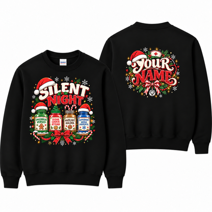 Nurse Christmas Sweatshirt Silent Night Medical Humor Personalized Name