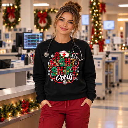 Christmas Night Shift Crew Nurse Sweatshirt Personalized Name Holiday Gifts