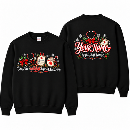 Twas the Nightshift Before Christmas Nurse Sweatshirt with Custom Name Gift