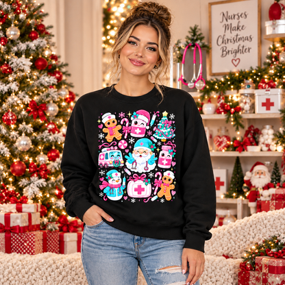 Personalized Nurse Christmas Sweatshirt Pink Medical Santa Gingerbread Gift