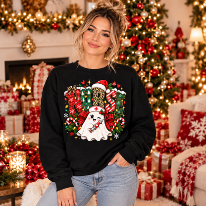 Personalized Christmas Nurse Sweatshirt with Cute Ghost and Custom Name