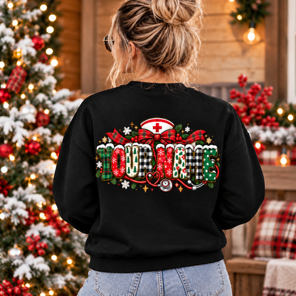 Personalized Christmas Nurse Sweatshirt with Custom Name and Festive Print