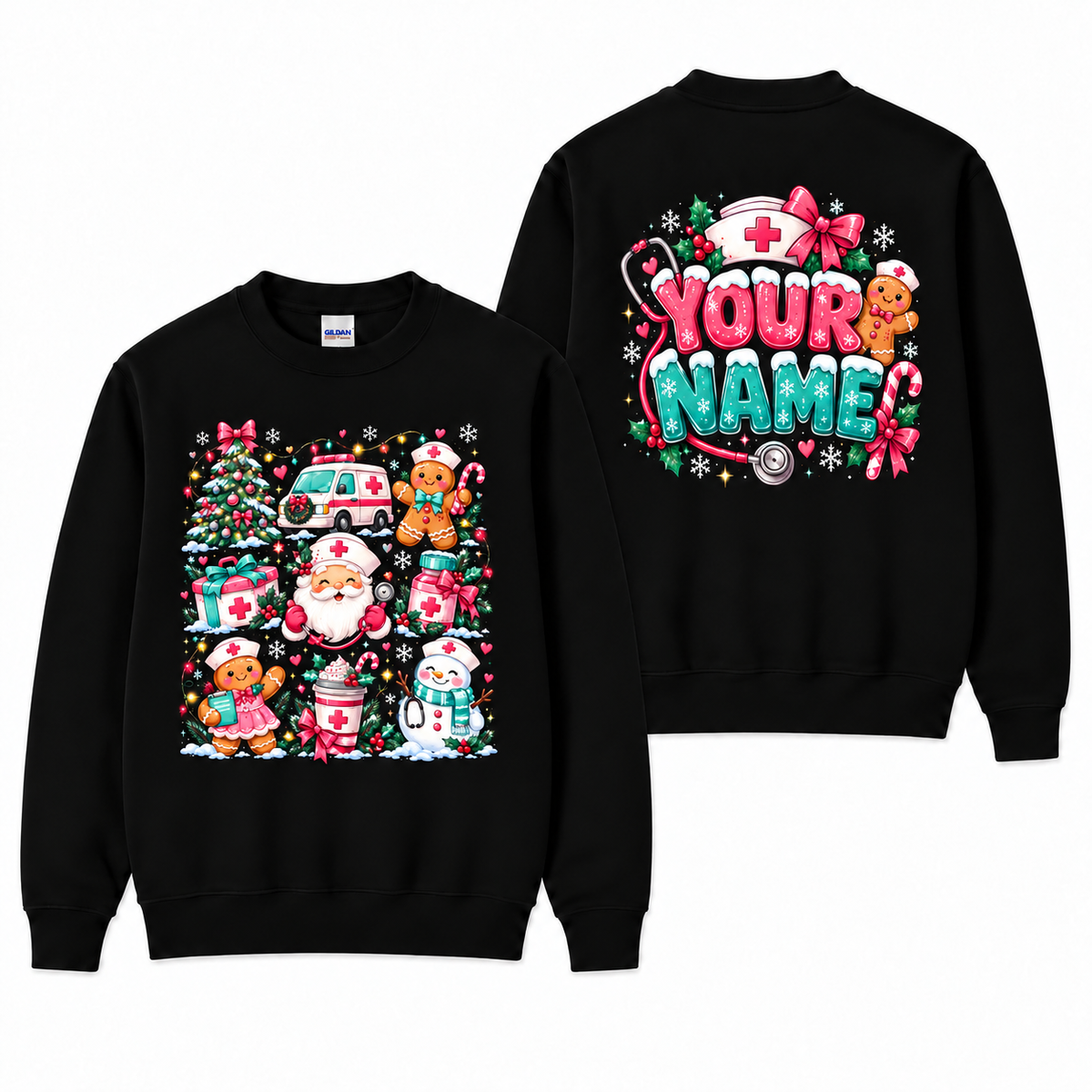 Christmas Nurse Sweatshirt Personalized Name Gingerbread Santa Holiday Gift