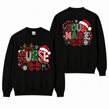 Personalized Christmas Nurse Sweatshirt with Custom Name Stethoscope Design