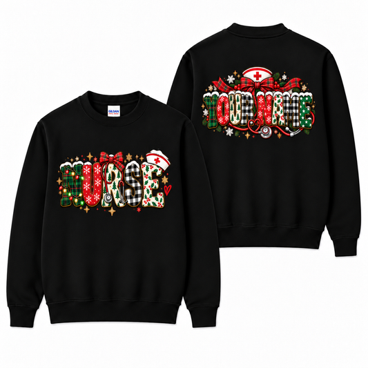 Personalized Christmas Nurse Sweatshirt with Custom Name and Festive Print