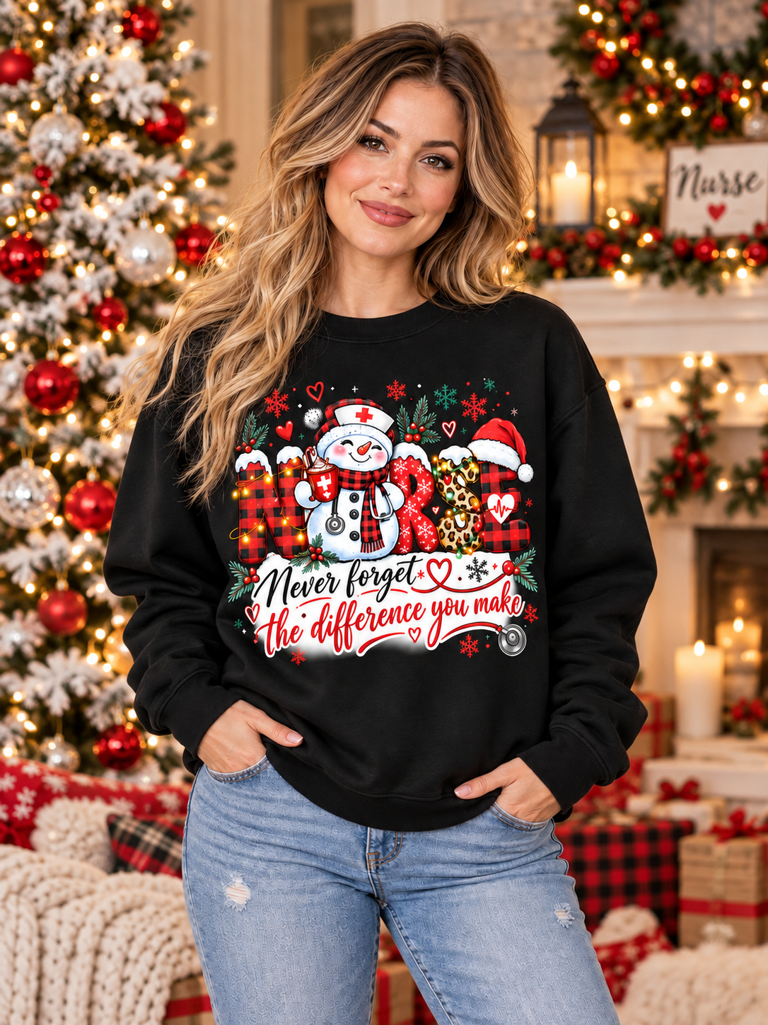 Personalized Christmas Nurse Sweatshirt Snowman Custom Name Holiday Gift