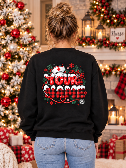 Personalized Christmas Nurse Sweatshirt Snowman Custom Name Holiday Gift