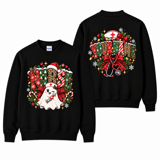 Personalized Christmas Nurse Sweatshirt with Cute Ghost and Custom Name