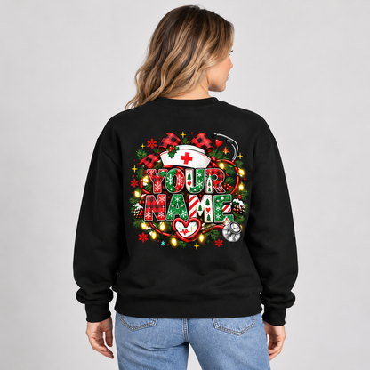 Personalized Christmas Nurse Sweatshirt Custom Name Holiday Gift for Nurses