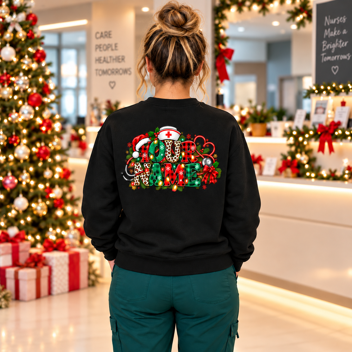 Personalized Christmas Nurse Sweatshirt Custom Name Festive Nursing Gift