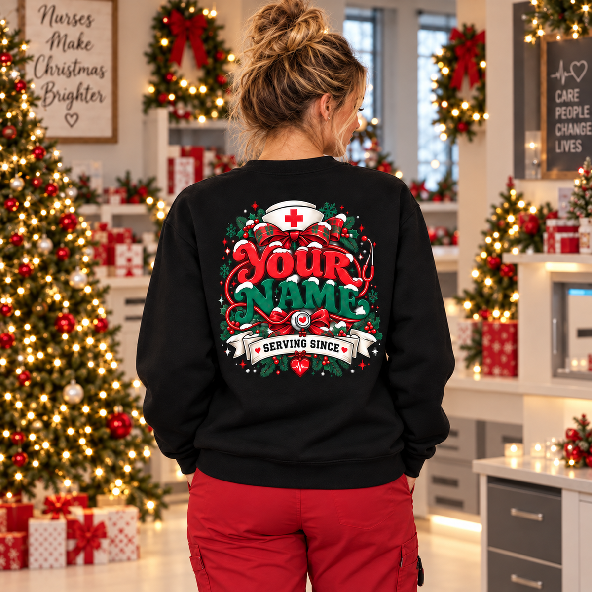 Personalized Christmas Nurse Sweatshirt Silent Night Custom Name Xmas Gift