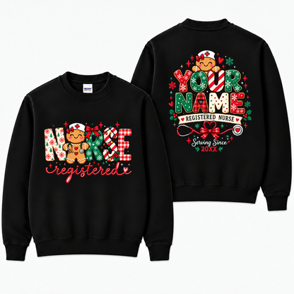 Personalized Christmas Nurse Sweatshirt Gingerbread Registered Nurse Gift