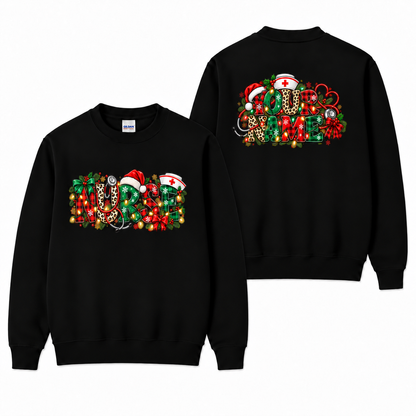 Personalized Christmas Nurse Sweatshirt Custom Name Festive Nursing Gift