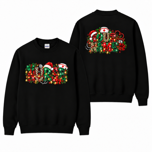 Personalized Christmas Nurse Sweatshirt Custom Name Festive Nursing Gift